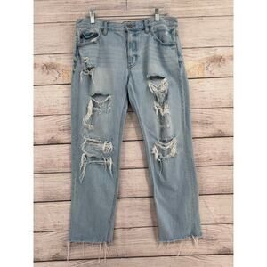 Kancan Delta Mid Rise Boyfriend Jeans Junior 13 Blue Light Wash Denim Distressed